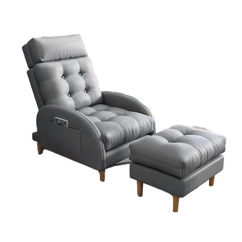 Contemporary Bonded Leather Tufted Cushions with Ottoman Lounge Accent Chair
