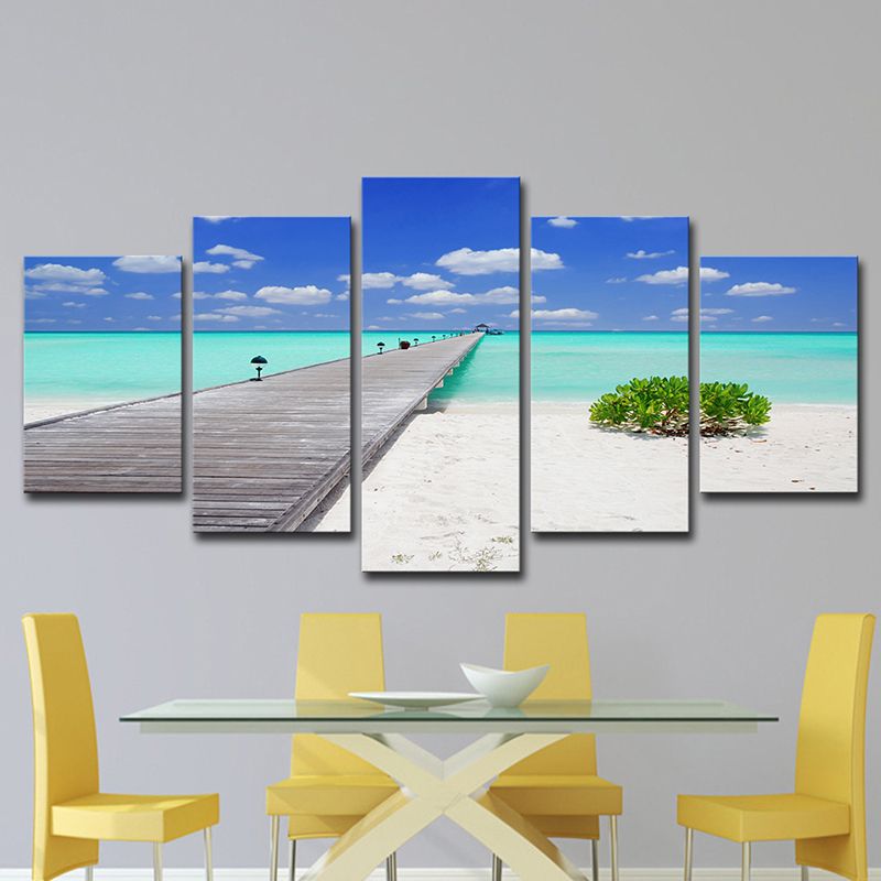 Tropics Seascape Wall Decor Blue Endless Bridge to the Ocean Canvas Art for Hotel