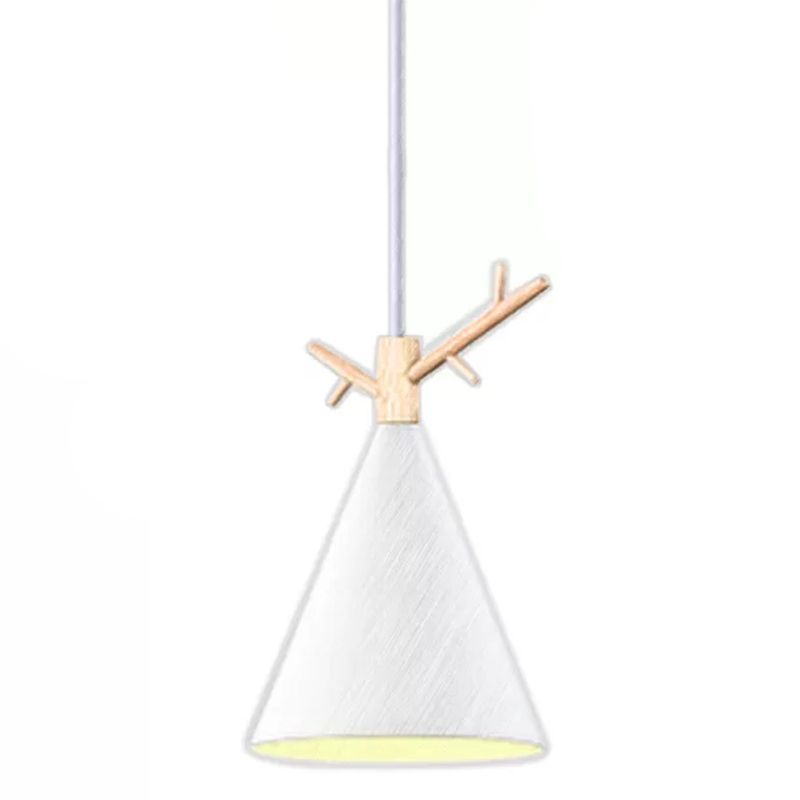 Nordic Conical Drop Pendant Metallic 1-Bulb Dining Room Ceiling Hang Light with Antler Deco