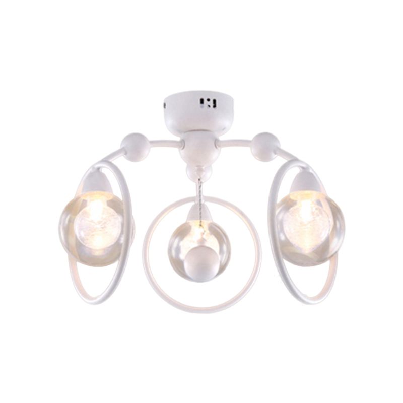 Anello in stile semplice semifulto semifulgola lampada in metallo sfera di vetro in metallo 3 luci a soffitto bianco per sala da pranzo