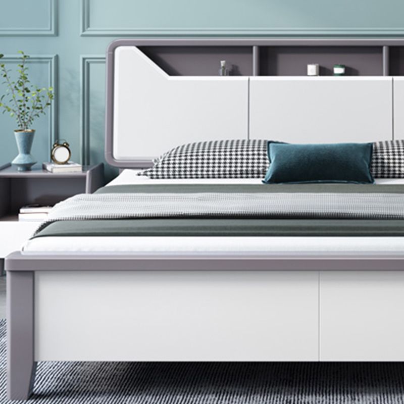Modern White Rubberwood Standard Bed with Rectangular Headboard
