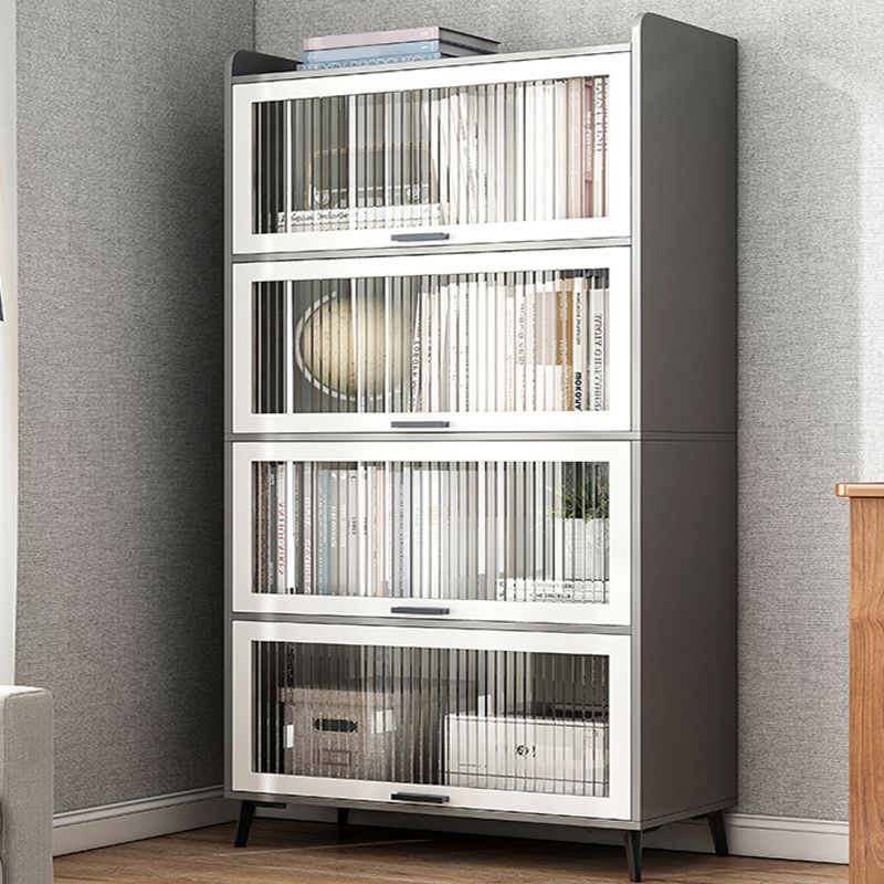 Modern Wood Storage Cabinet Square Bar Pulls Accent Chest with Doors