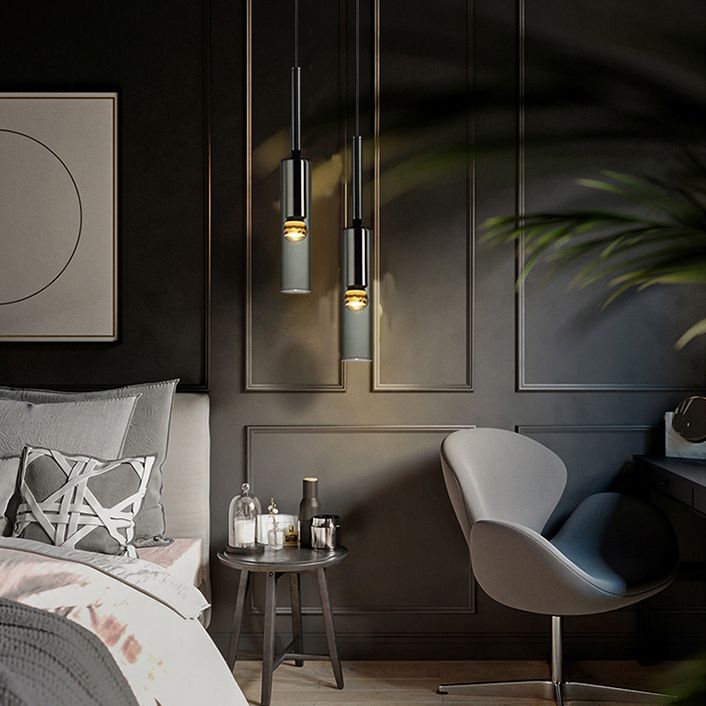 Black Minimalist 1-Light LED Down Lighting Crystal Hanging Pendant Light for Bedroom