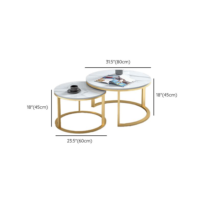 Frame Glam Cocktail Table Stone Round Nesting Coffee Table Set