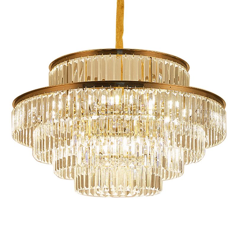 Tier circolari artistici Sospensione Luce Tri-Prism Crystal Living Room Light Light in oro