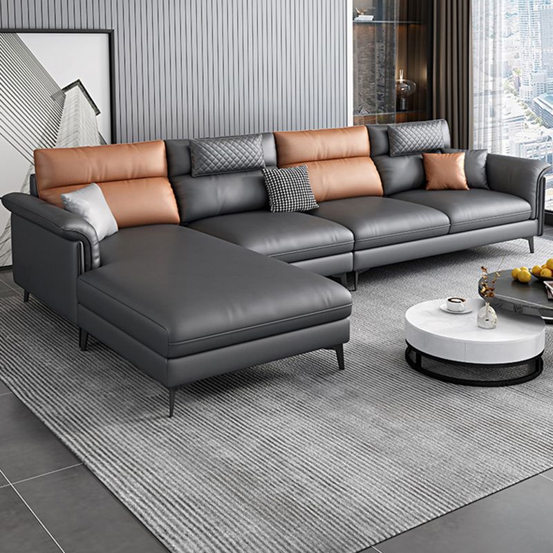 35.43" Tall Modern Sectional Dark Gray Sectional with Pillowed Back Cushions