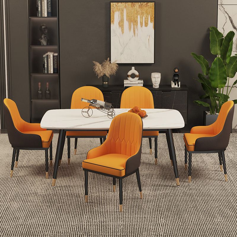 Contemporary Rectangular White Stone Dining Table with Steel Legs