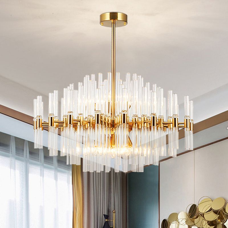 Round Clear Clear Crystal Pendant Plafond Light Postmodern 8 lumières Gold Chandelier Lampe