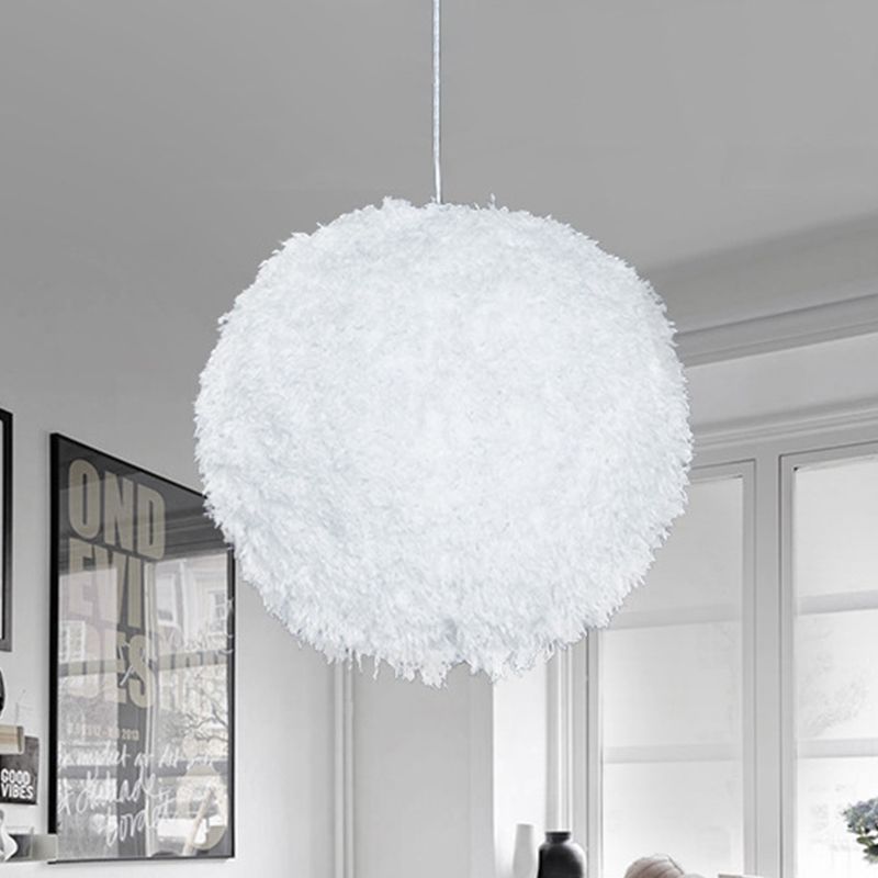 Witte pluche wereldhangende lamp Modern Vogue 1 kopstoffen Suspensie Verlichting voor slaapkamer, 8 "/12" Dia