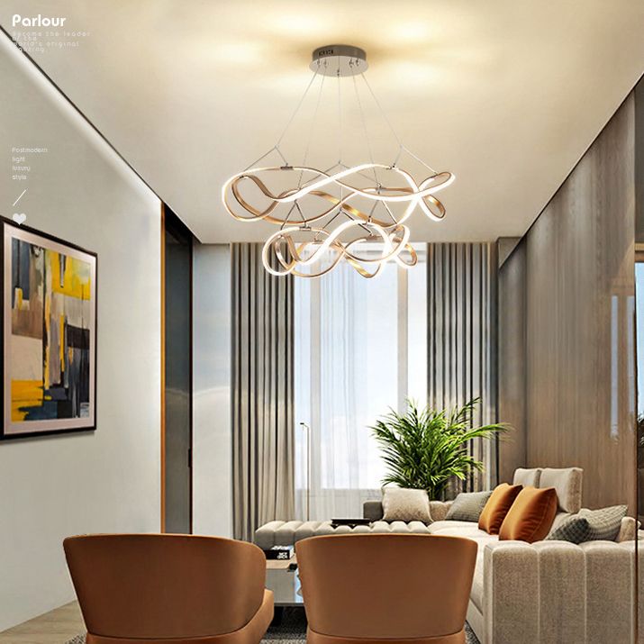 Postmodern Minimalist Twisting Chandelier Lamp Acrylic Hanging Pendant Lights for Restaurant