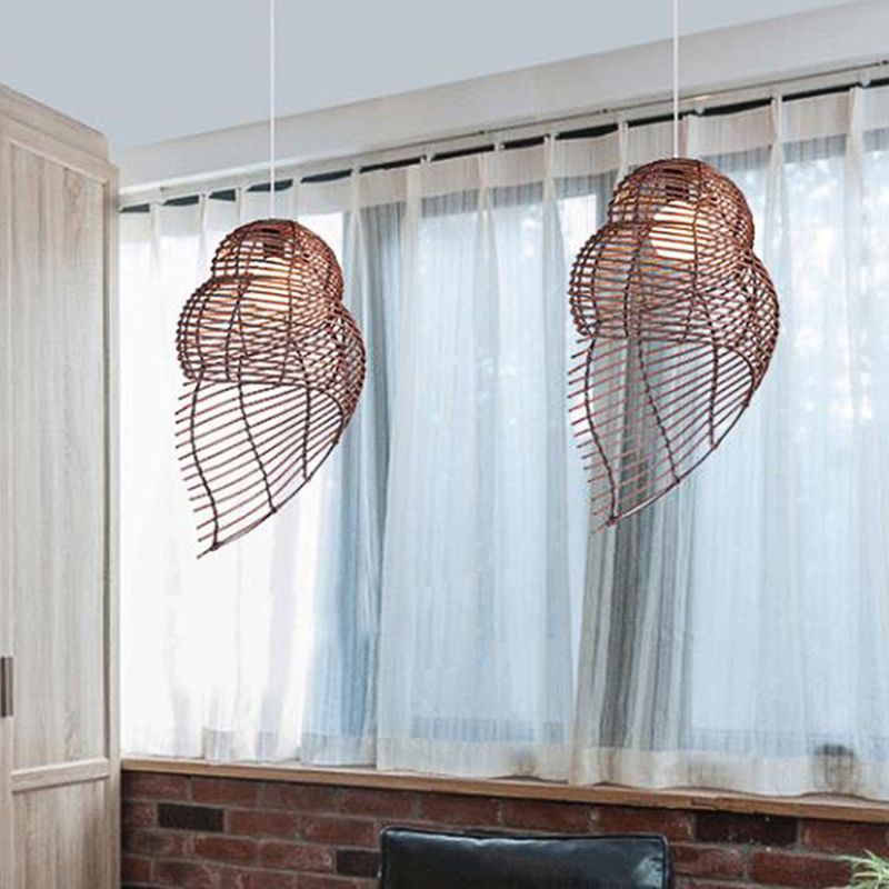Rattan Conch Shaped Pendant Lamp Rustic Single Head Drop Light for Restaurant Dining Room