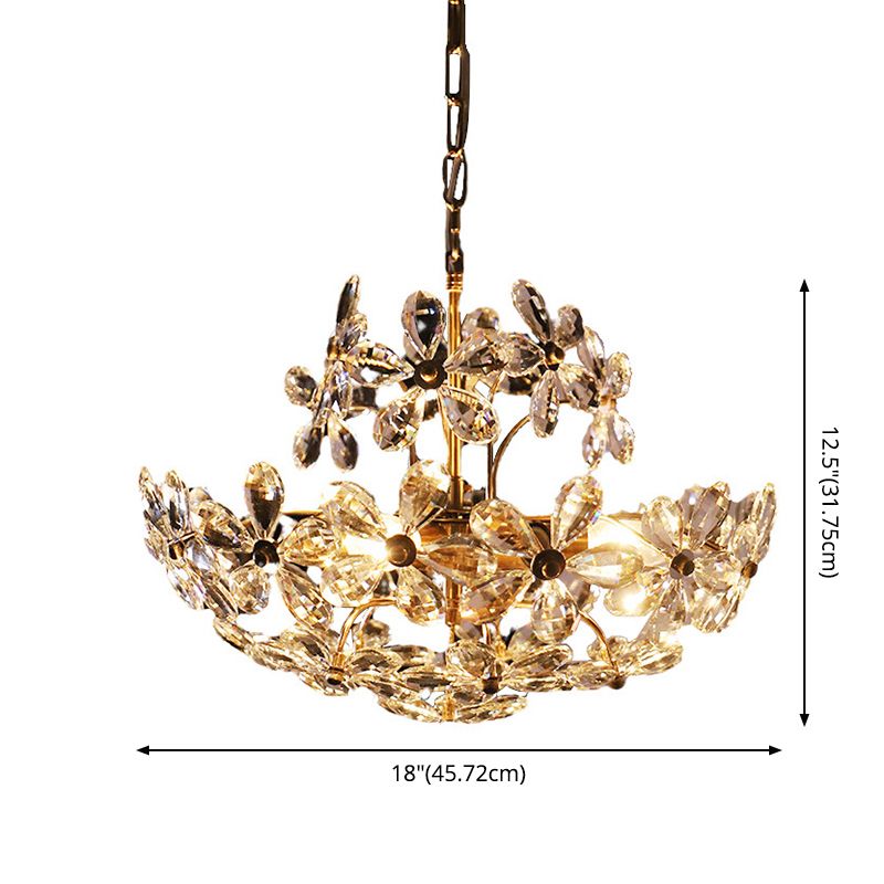 Fantasy Petal-shaped Crystal Chandelier Vintage Brass Multi-lights Lighting Fixture for Living Room