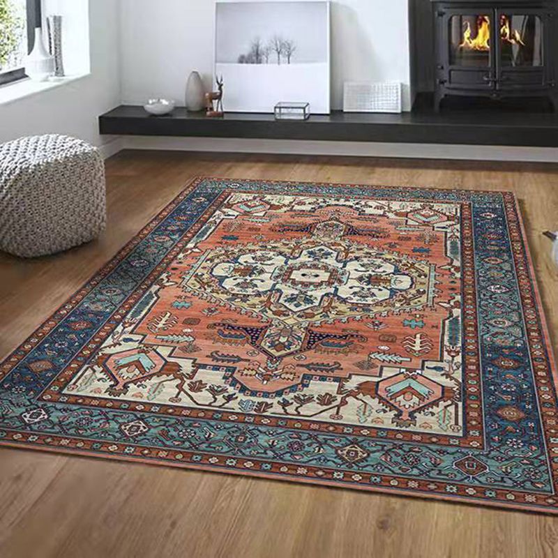 Orange Retro Rug Polyester Graphic Rug Washable Rug for Home Decor
