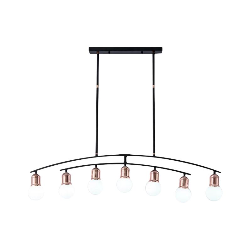 Estilo simple Bombilla desnuda Candelier lineal Metal 5/7 Luces Black/White Acabado Luz de la isla