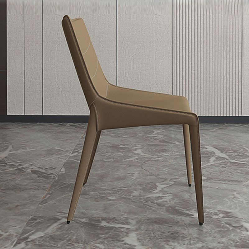 Minimalist Style Leather Dining Arm Chairs Solid Back Dining Side Chair (Set of 2)