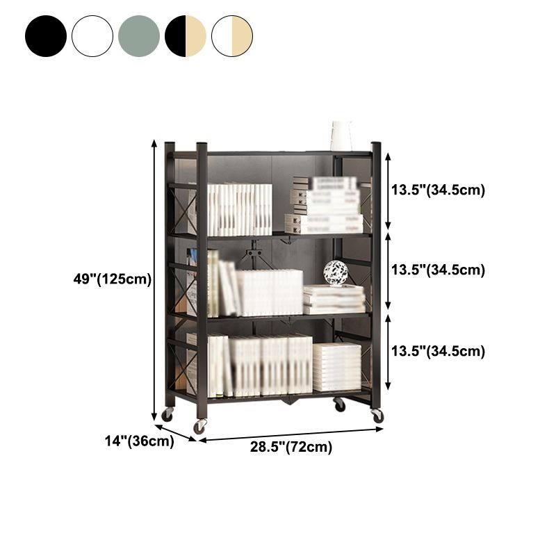 Folding Steel Industrial Etagere Bookshelf Open Bookshelf with Caster Wheels