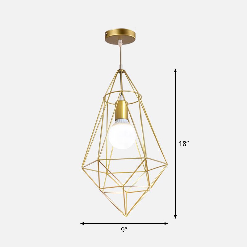 Metal Wire Cage Hanging Lamp Nordic Style Single Dining Room Ceiling Pendant Light in Gold