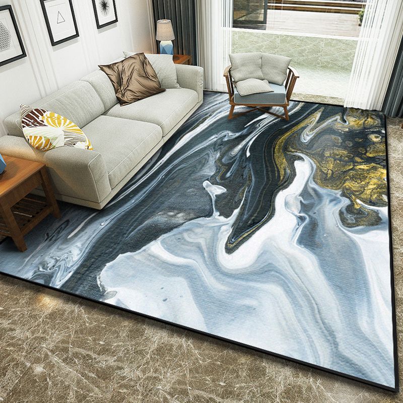 Art Deco Nordic Rug Multi Color 3D Marble Print Carpet Anti-Slip Stain Resistant Pet Friendly Rug for Great Room