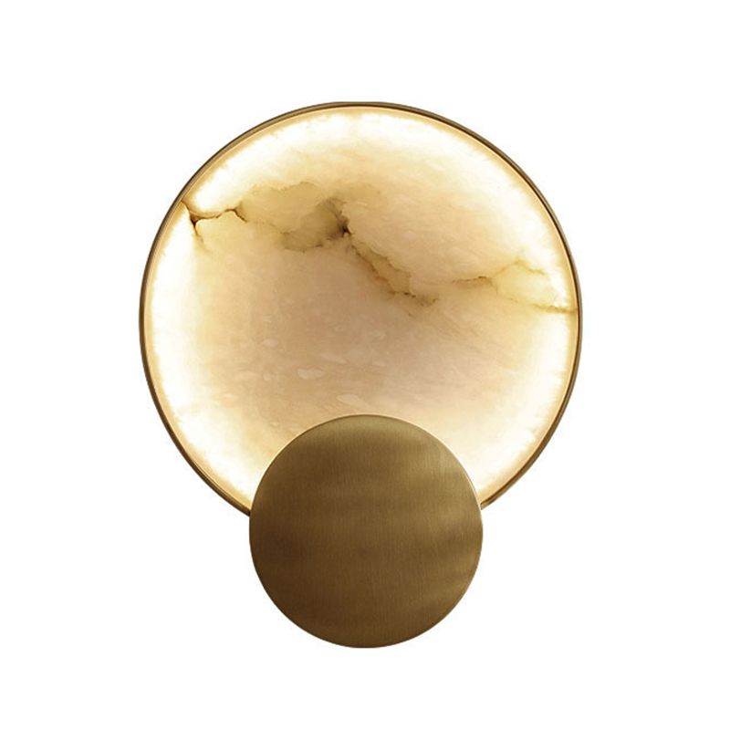 LED Round Wall Sconce Brass & Marble Post Modern Wall Light in Gold