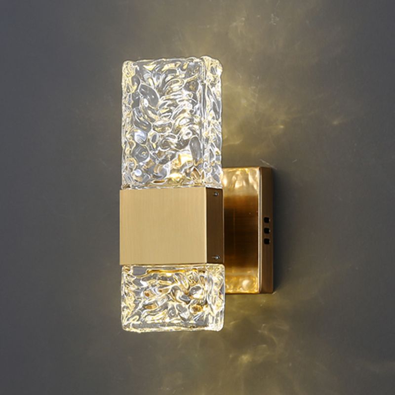 Nordic Style Metal Wall Light Cuboid LED Wall Sconce with Crystal for Bedroom