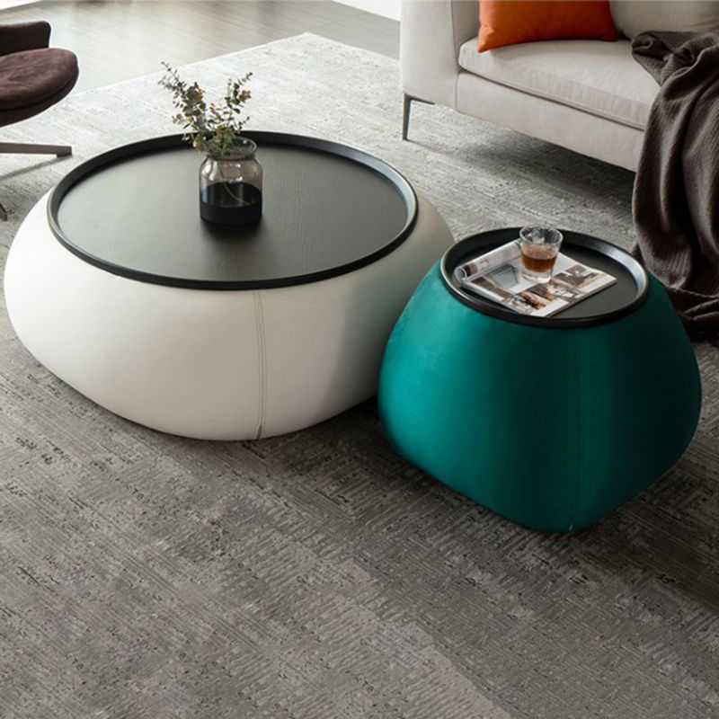 Modern Green/Orange/White Wood Round Pedestal Coffee Table with Storage