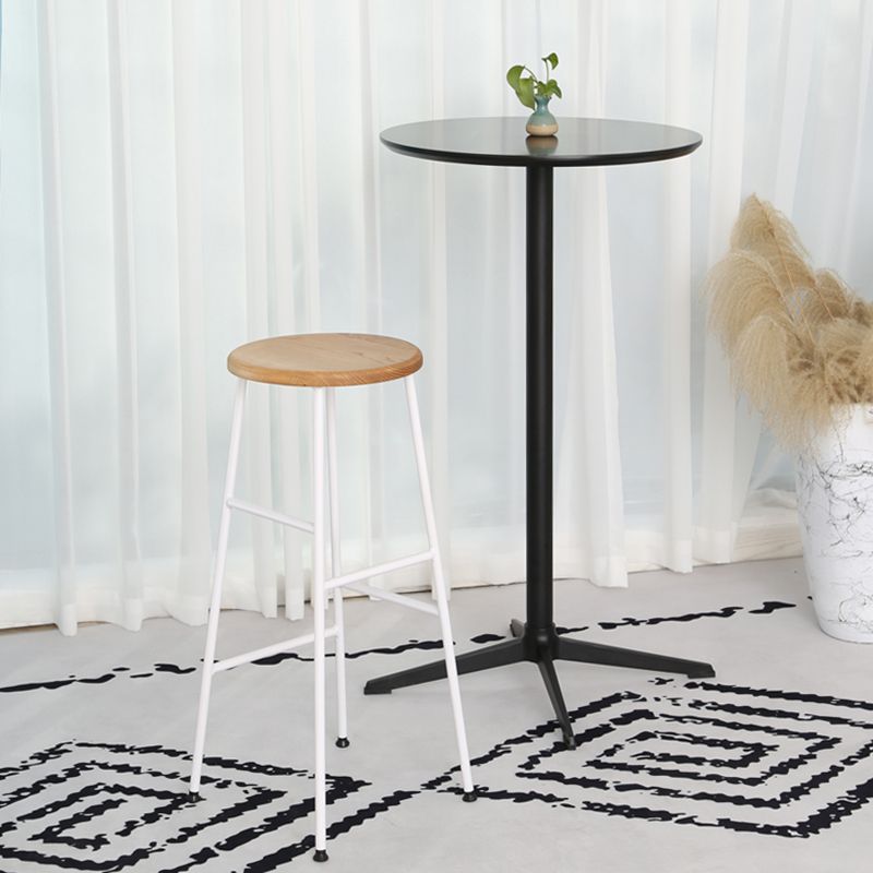 Contemporary Metal Legs Solid Wood Indoor Bar Stool with Footrest
