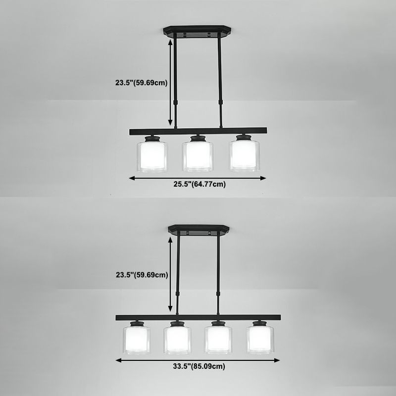 Moderne Insellichter Multi-Head-Restaurant Hängende Anhängerlampen mit Zylinderglasschatten