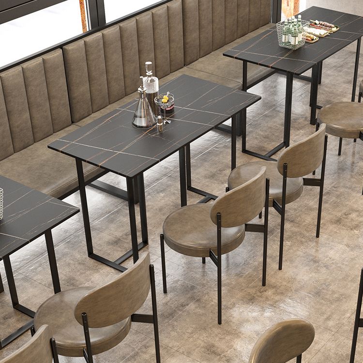 Industrial Iron Dining Table Stone Dining Furniture with Metal Base