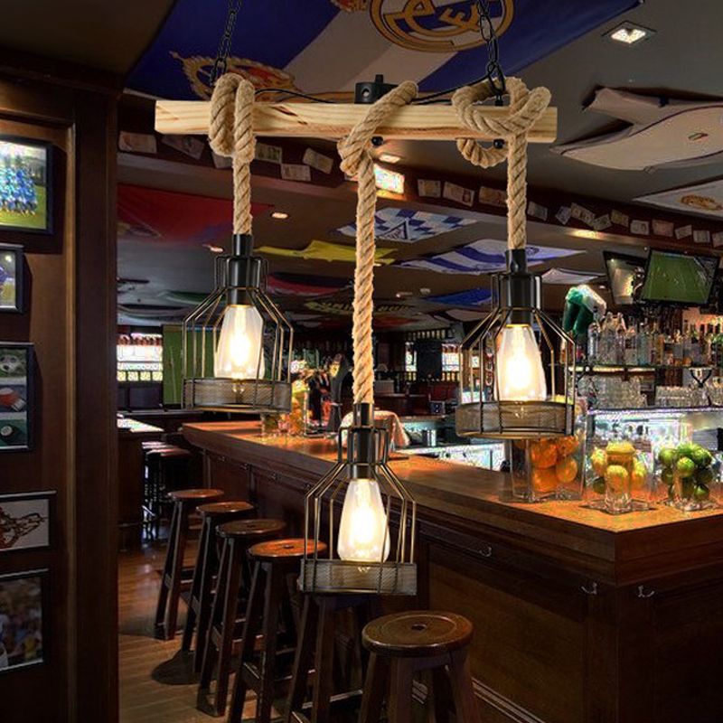 Industrial Style Hemp Rope Pendant Light Retro Hanging Light for Living Room