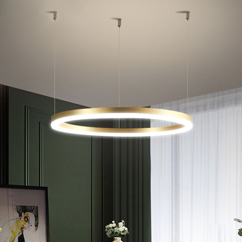 Contemporary Circle Shape Pendant Chandelier Metal 1-Light Pendant Lighting in Gold
