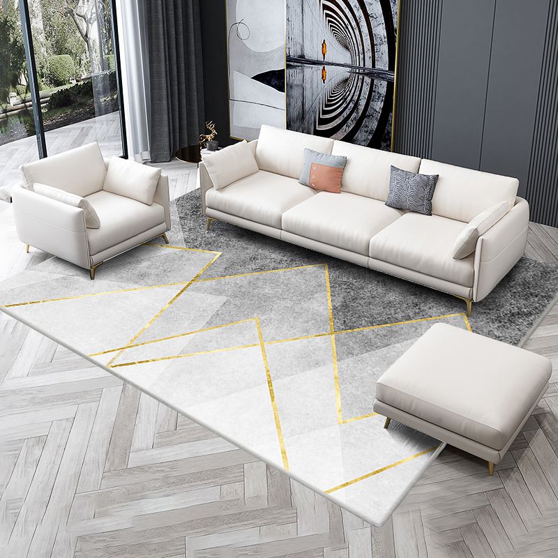 Alfombra moderna de la alfombra gris área de impresión geométrica alfombra de poliéster alfombra resistente a la mancha para decoración del hogar