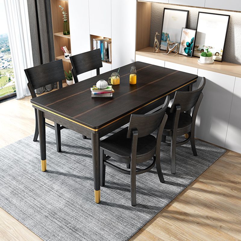 Ash Wood Base Modern Sintered Stone Dining Table Rectangular Table in Black