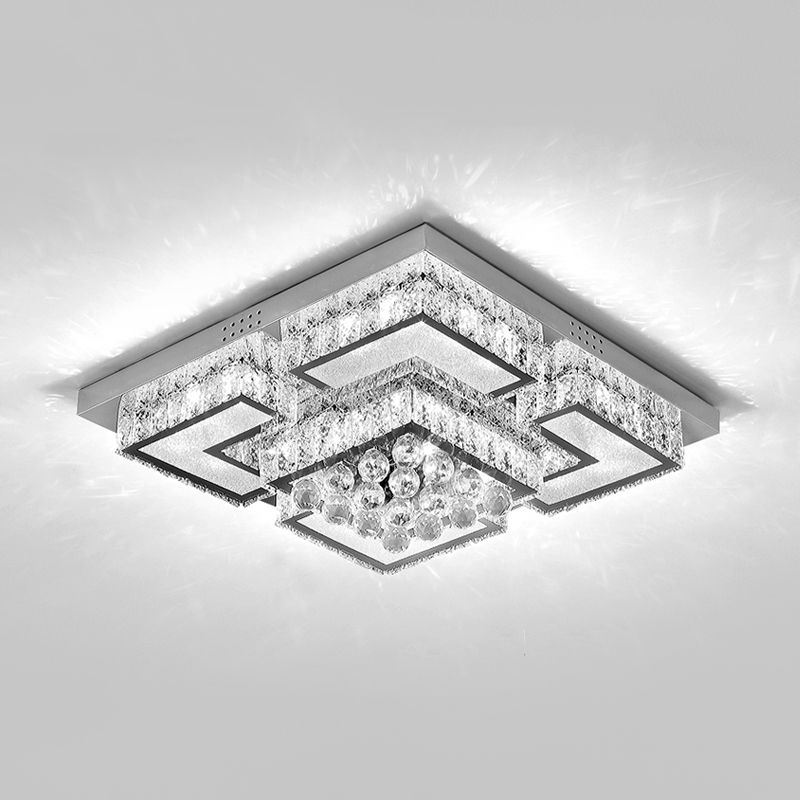 LED Faceted Crystal Flush Ceiling Light Fixture Modern Chrome Crystal Orb Bedroom Flush Mount