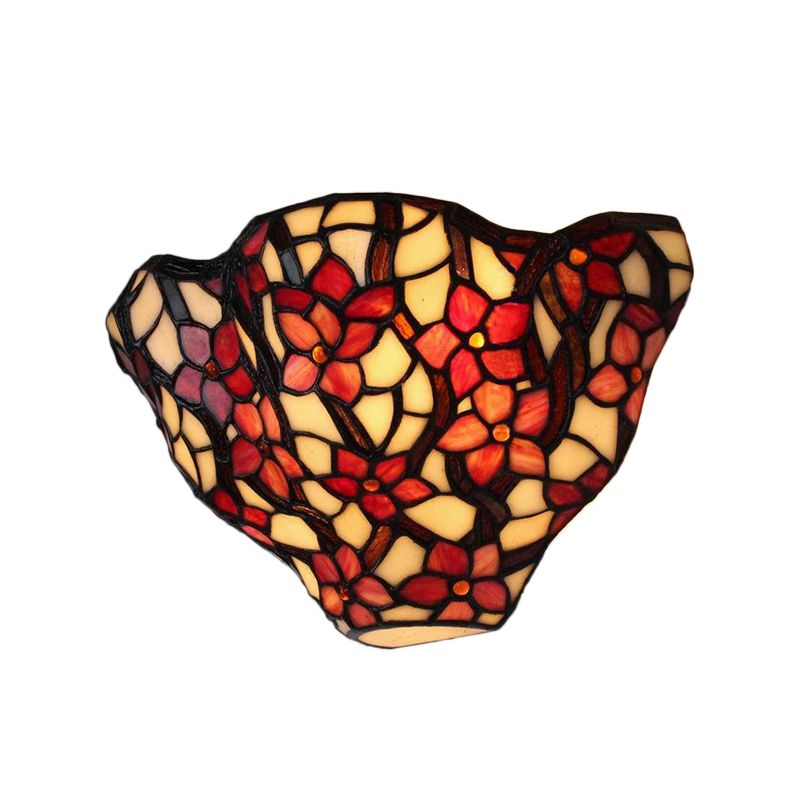 Floral Front Door Wall Sconce Stained Glass Tiffany Rustic Wall Light in Black and Red
