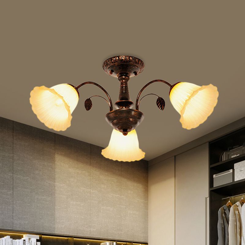 Bronzo 3/5 Luci semifulò campagna in vetro glassato Blossom Affronta del soffitto per camera da letto