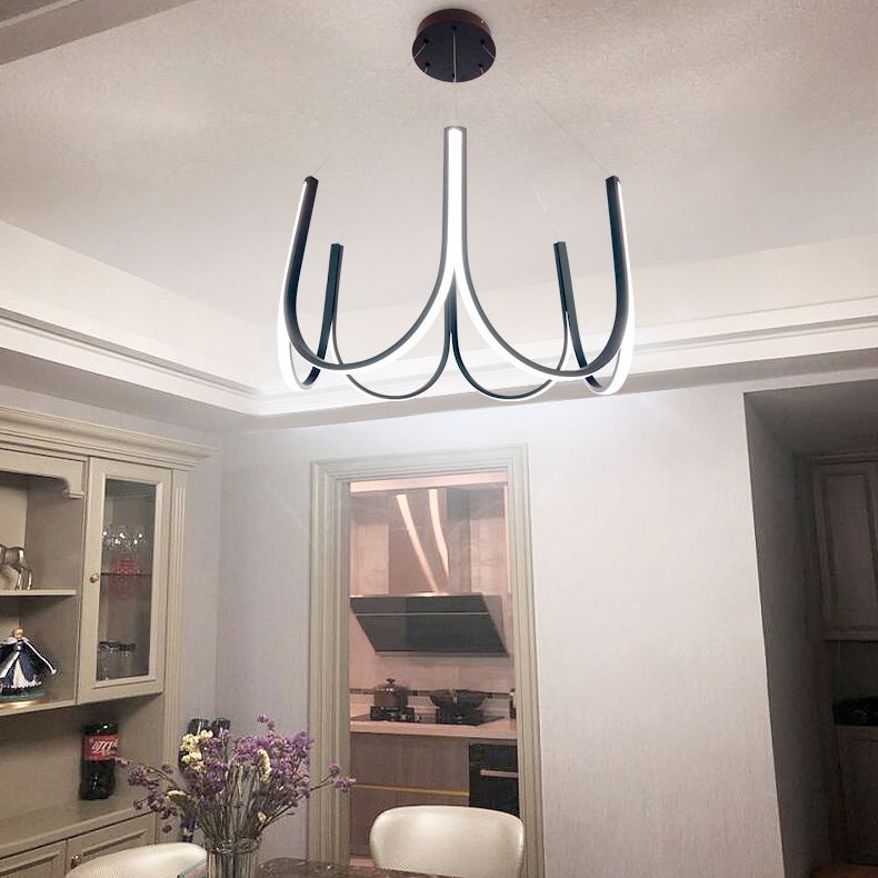 Contemporary Symmetrical Curves Chandelier Lights Aluminum Pendant Ceiling Lights for Living Room