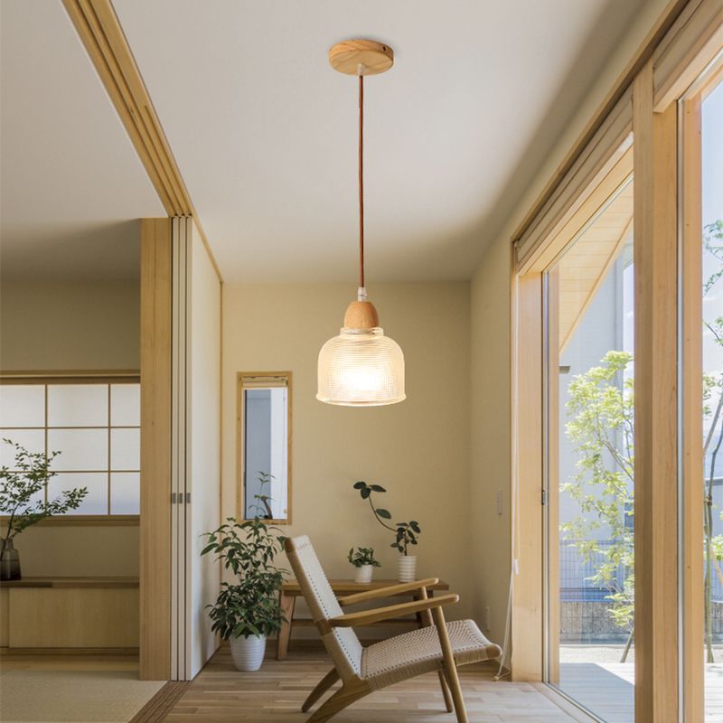 Nordic Shaded Pendant Lighting Fixture Wooden Bedroom Hanging Light Fixture in Wood