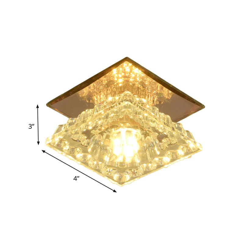 Contemporary Square Flushmount LED Faceted Crystal Flush Ceiling Light in Gold for Corridor, White/Warm/3 Color Light