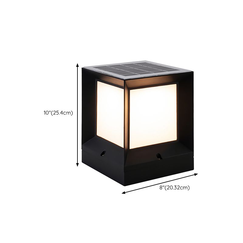 Rectangle Shape Metal Outdoor Light Modern 1 Light Solar Pillar Light in Black
