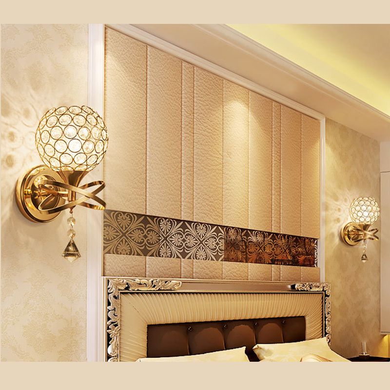Modernism Ball Wall Light Fixture Crystal Living Room Wall Sconce in Gold
