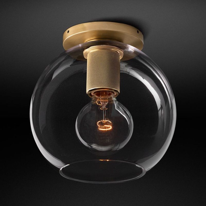 Luminaire de plafond à 1 tête en verre transparent à montage encastré sphère traditionnelle en noir/laiton/chrome pour le salon
