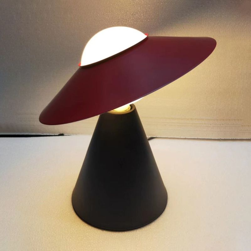 Opal Glass Sphere Small Desk Light Modernist 1 Head Table Lamp with Black/Red Hat Design and Cone Base