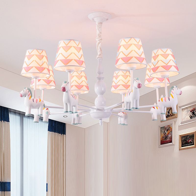 Resin Animal Hanging Ceiling Light Cartoon White Finish Chandelier with Empire Shade