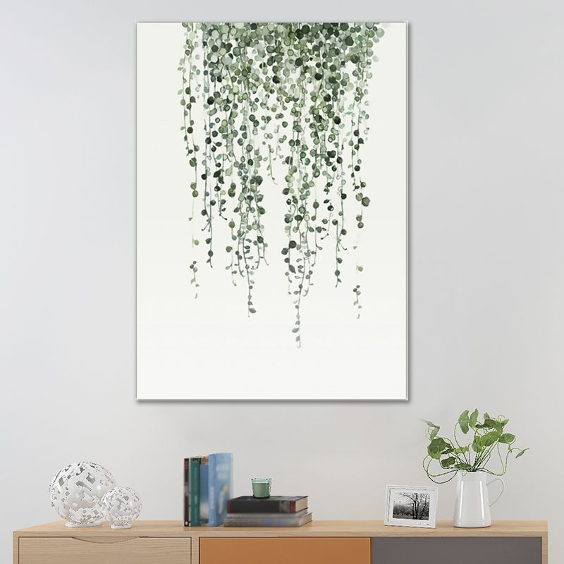 Contemporary Plant Painting Art Print Canvas Textured Green Wall Decoration for Home