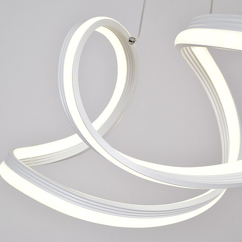 Fish-Shape Dinning Room Pendant Light Fixture Metal LED Minimalist Hanging Lamp Kit in White