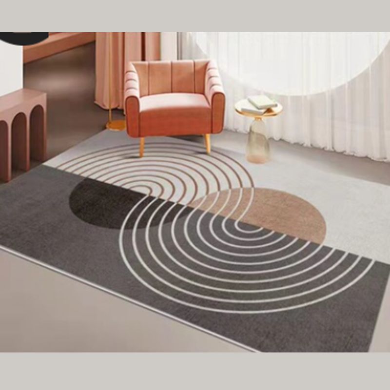 Dark Grey Modern Rug Polyester Striped Area Rug Non-Slip Backing Rug for Drawing Room