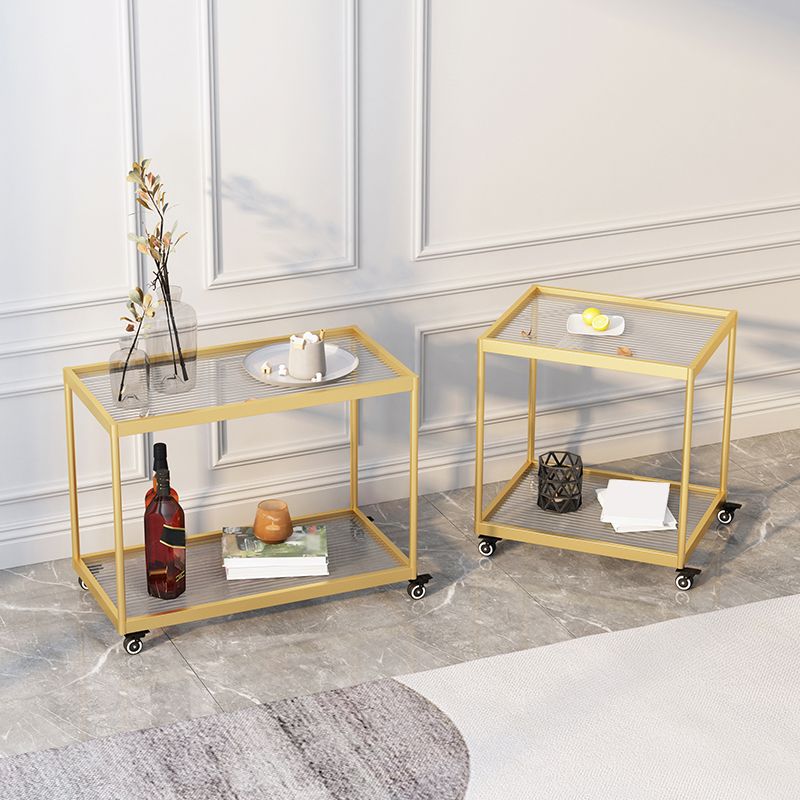 21.6" Tall Modern Rectangular Glass Top Side Table Iron Frame End Table with Shelf