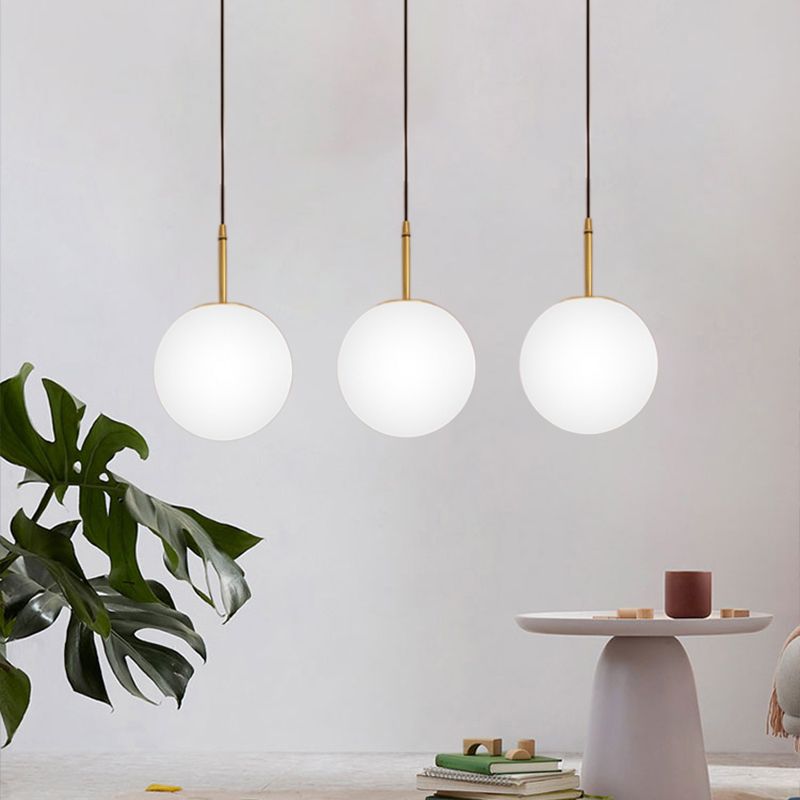One Light Round Ceiling Pendant Light Modern Brass White Glass Hanging Lamp for Dining Room, 6"/8" Wide