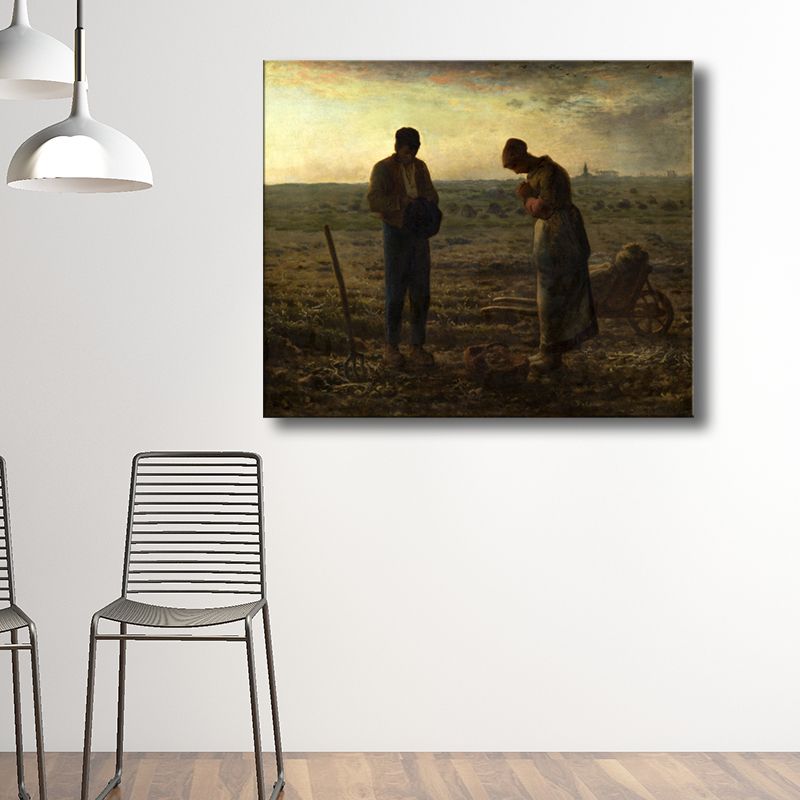 Green Evening Prayer Canvas Art World Culture Textured Wall Decor for Study Room