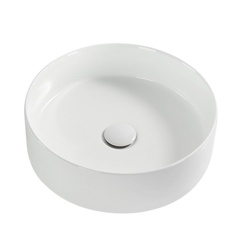 Modern Round Bathroom Sink Pop-Up Drain Vessel Bathroom Sink in white